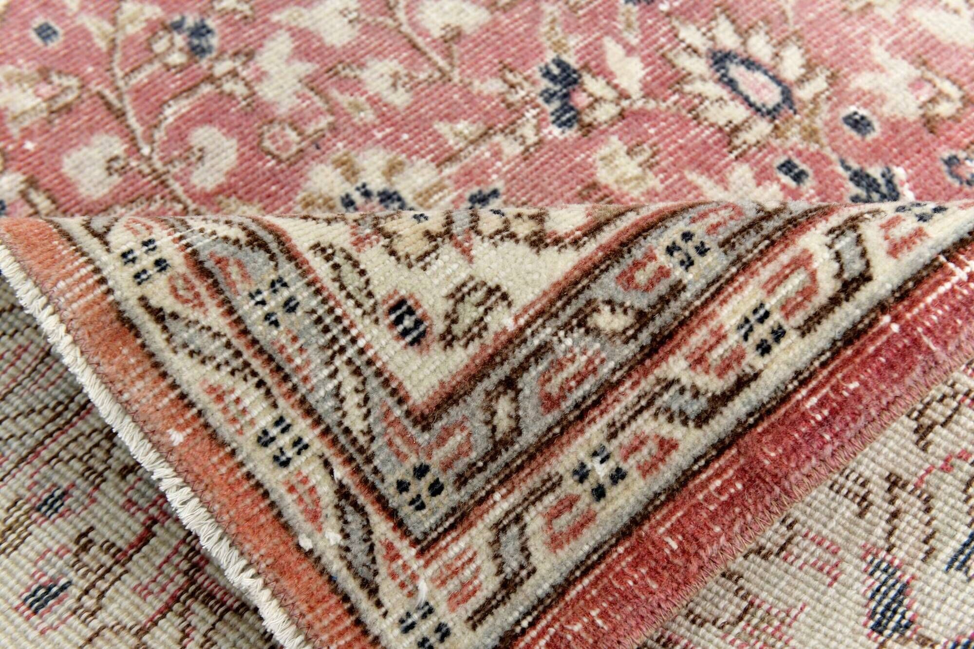 Red & Navy Blue Floral Vintage Persian Rug