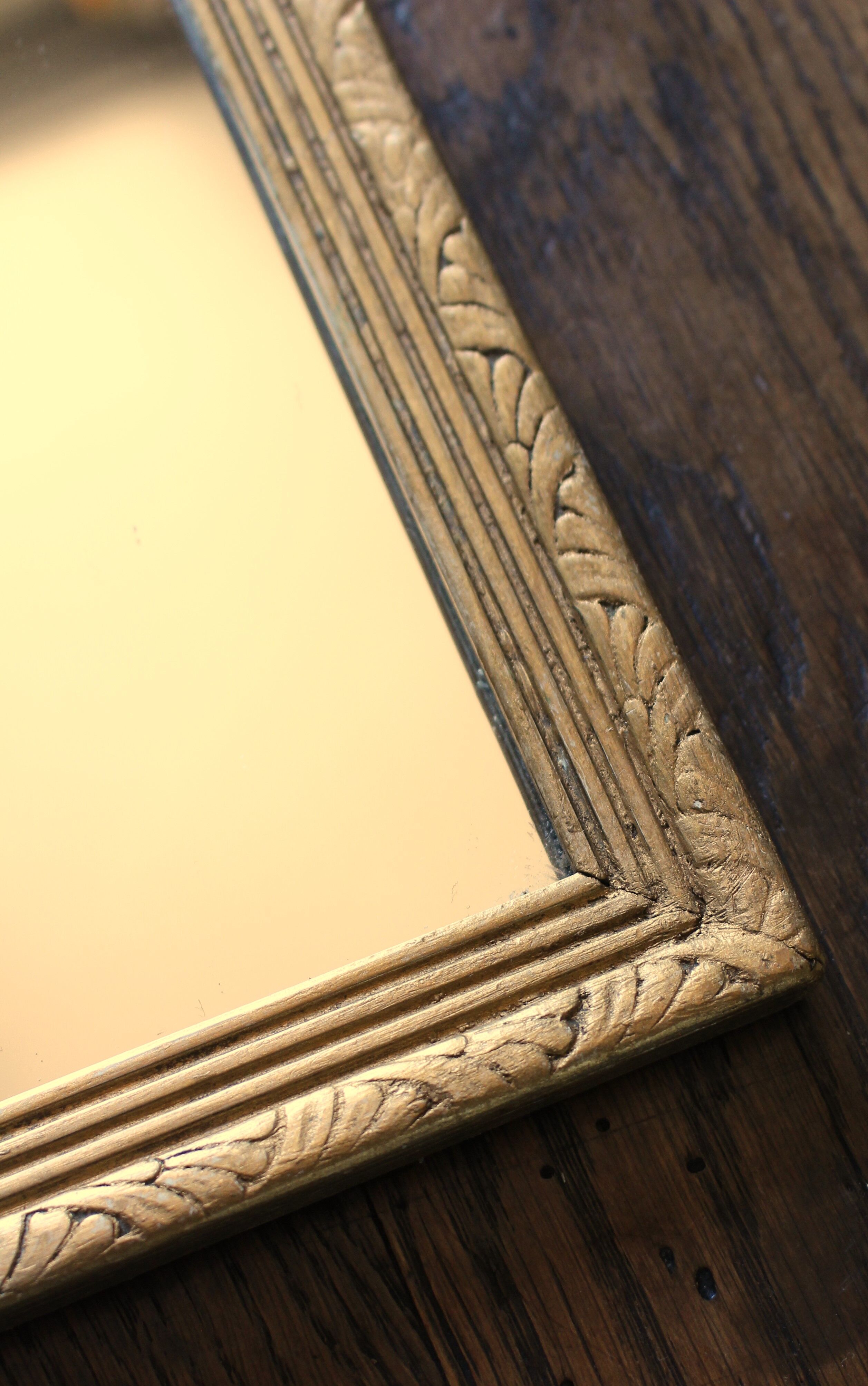 Rectangular golden wooden frame mirror
