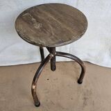 Old workshop stool in teak + wrought iron