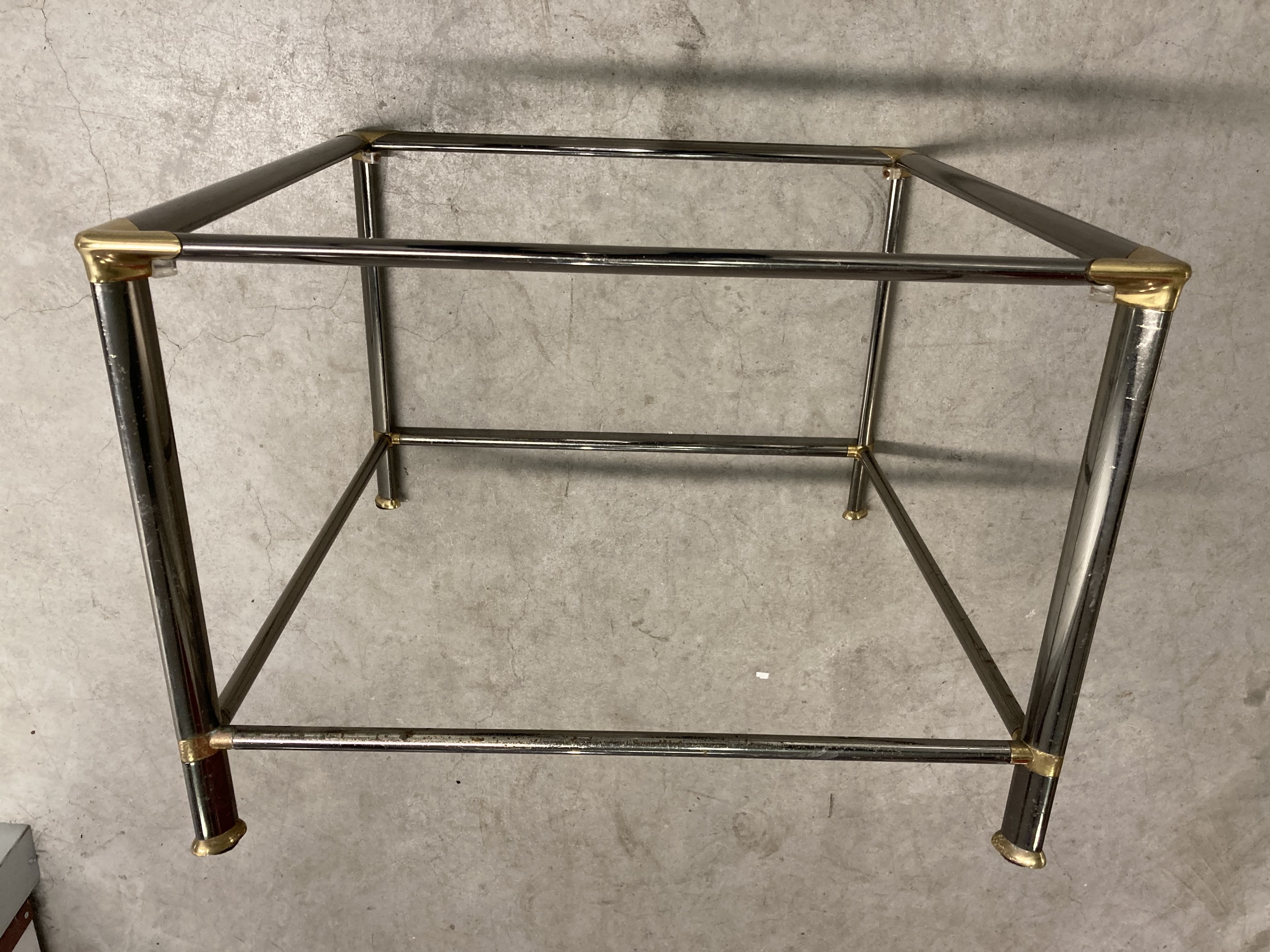 Silver and gilt metal side table with glass top, Italian, 1980s