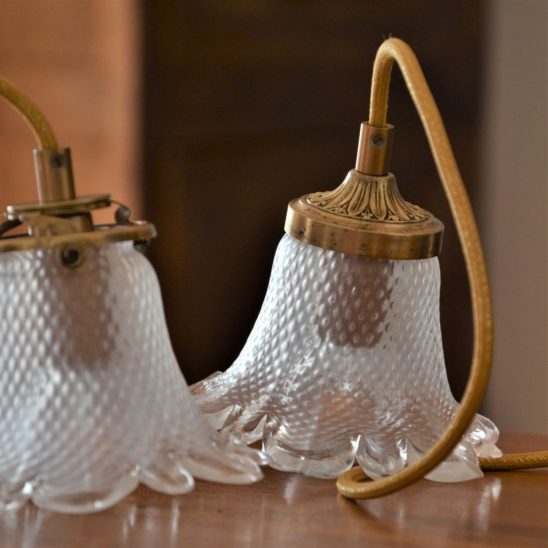 Duo of walkers in glass flowers and yellow cord