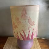 Lampe céramique lilas décor iris et oiseaux