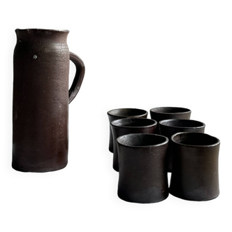 Set of carafe and its 6 terracotta mugs