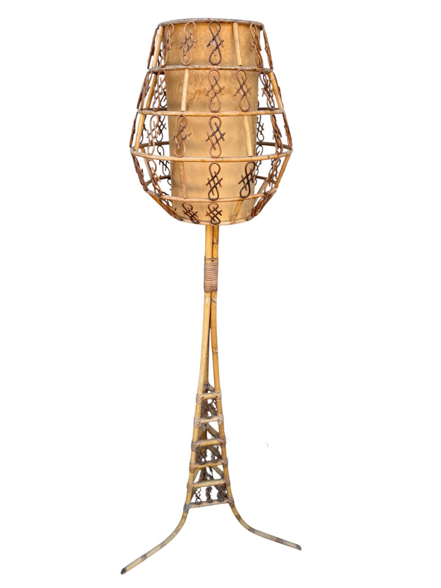 1950s Rattan Floor Lamp in the Style of Louis Sognot, France