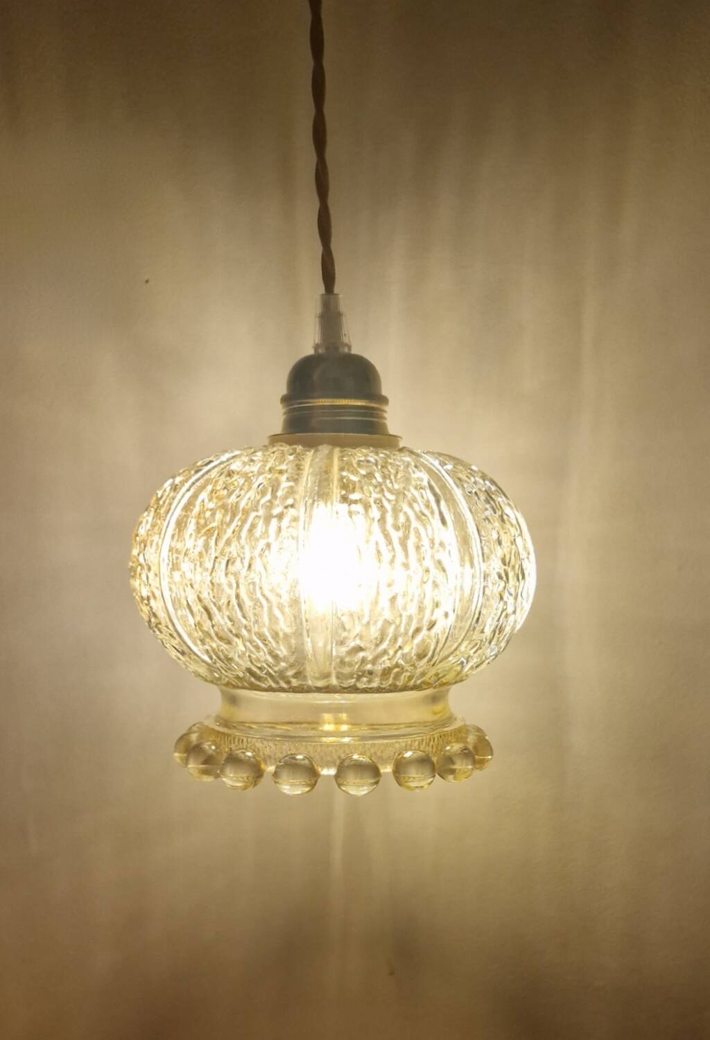 Textured amber pendant or portable lamp with pearl base