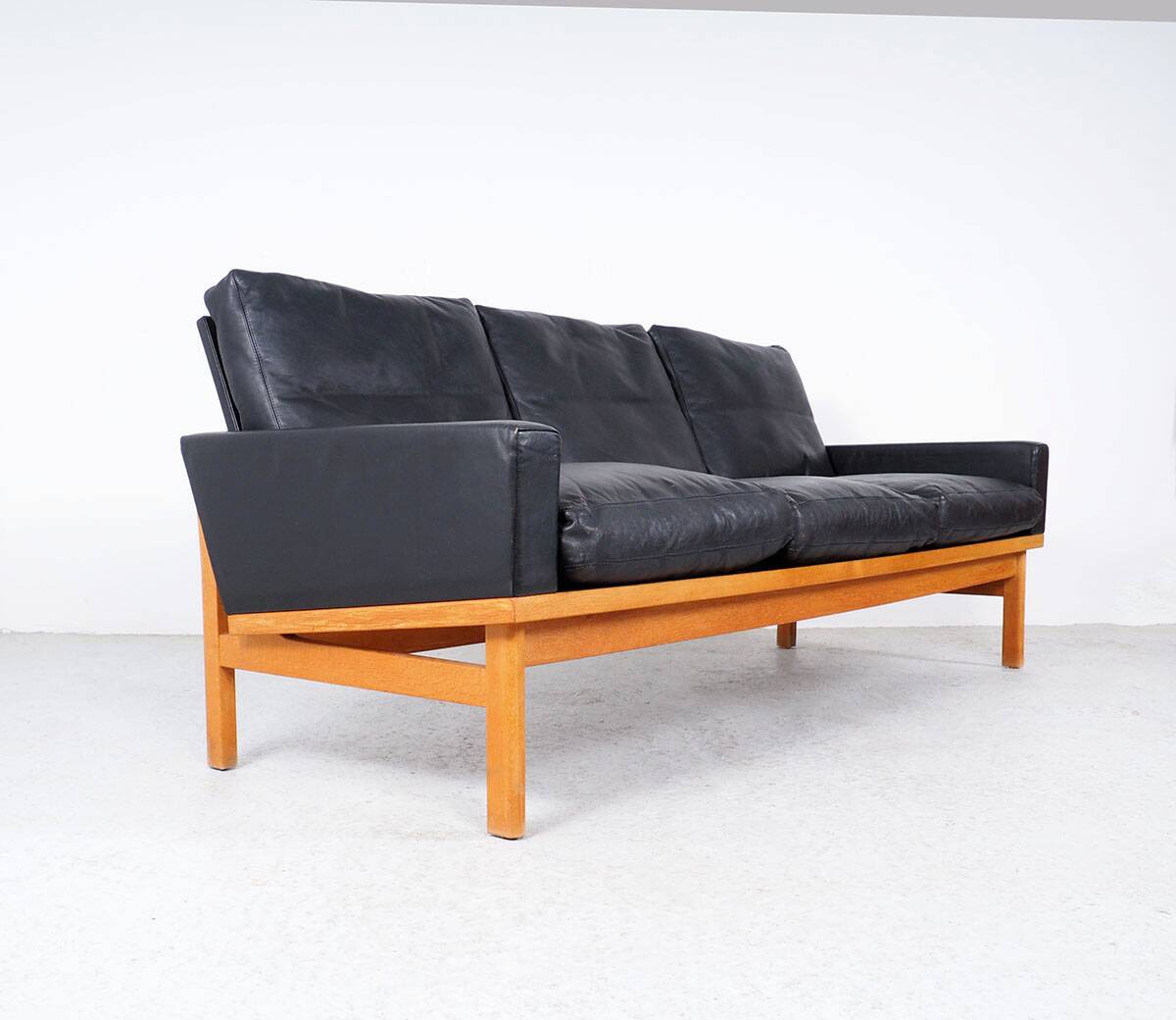 Vintage Black Leather Sofa by Poul M. Volther for Erik Jørgensen, 1960s