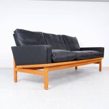 Vintage Black Leather Sofa by Poul M. Volther for Erik Jørgensen, 1960s