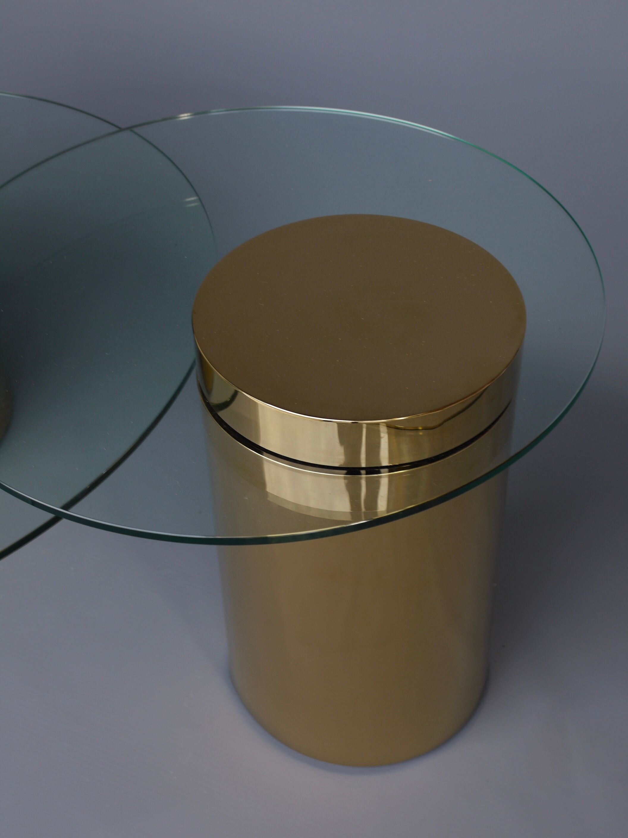 Polished Brass and Glass Low Tables. 2000s. Set of 3