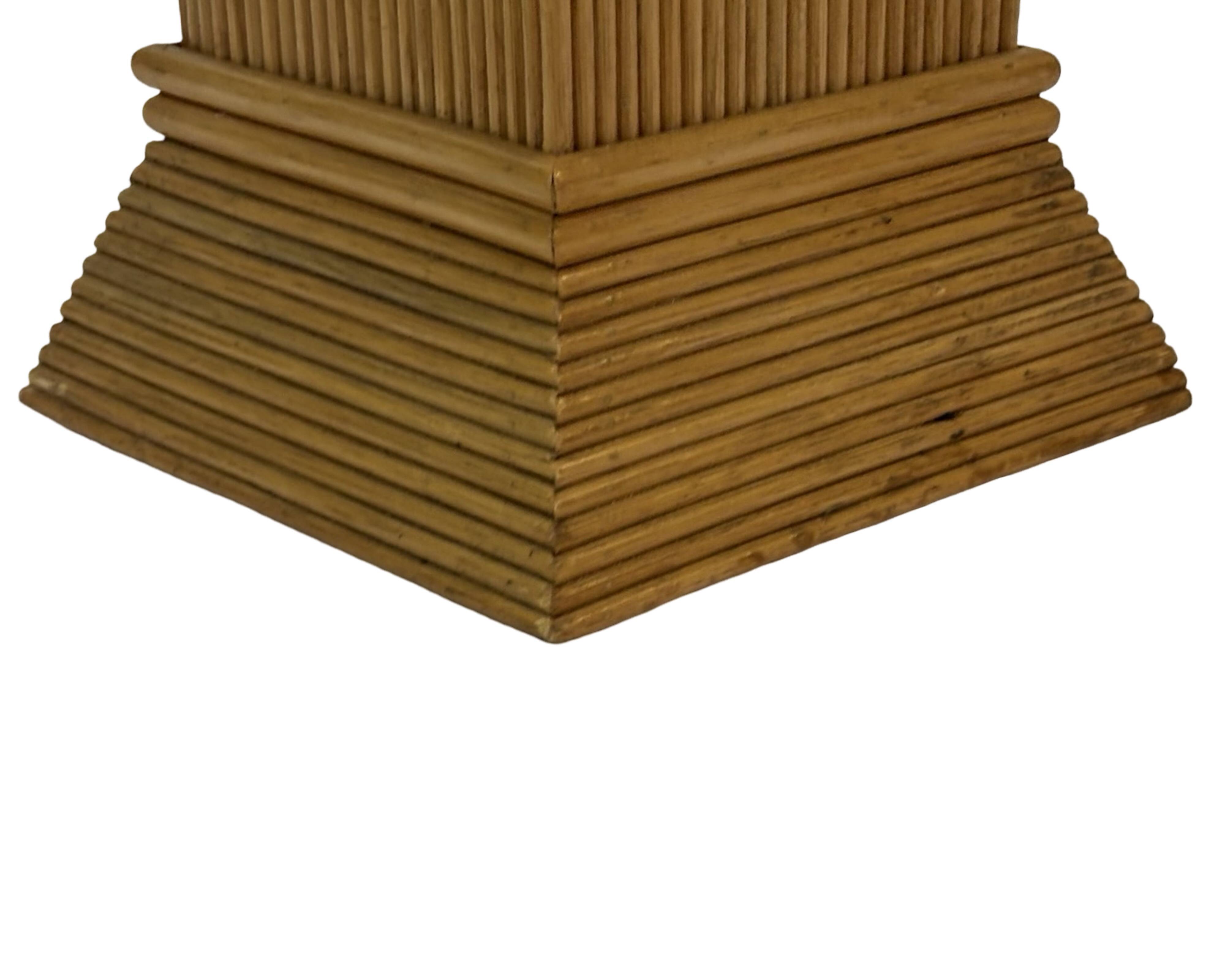 Vintage Rattan Column Planter Bamboo Bohemian Pillar '70s Rattan Mcguire