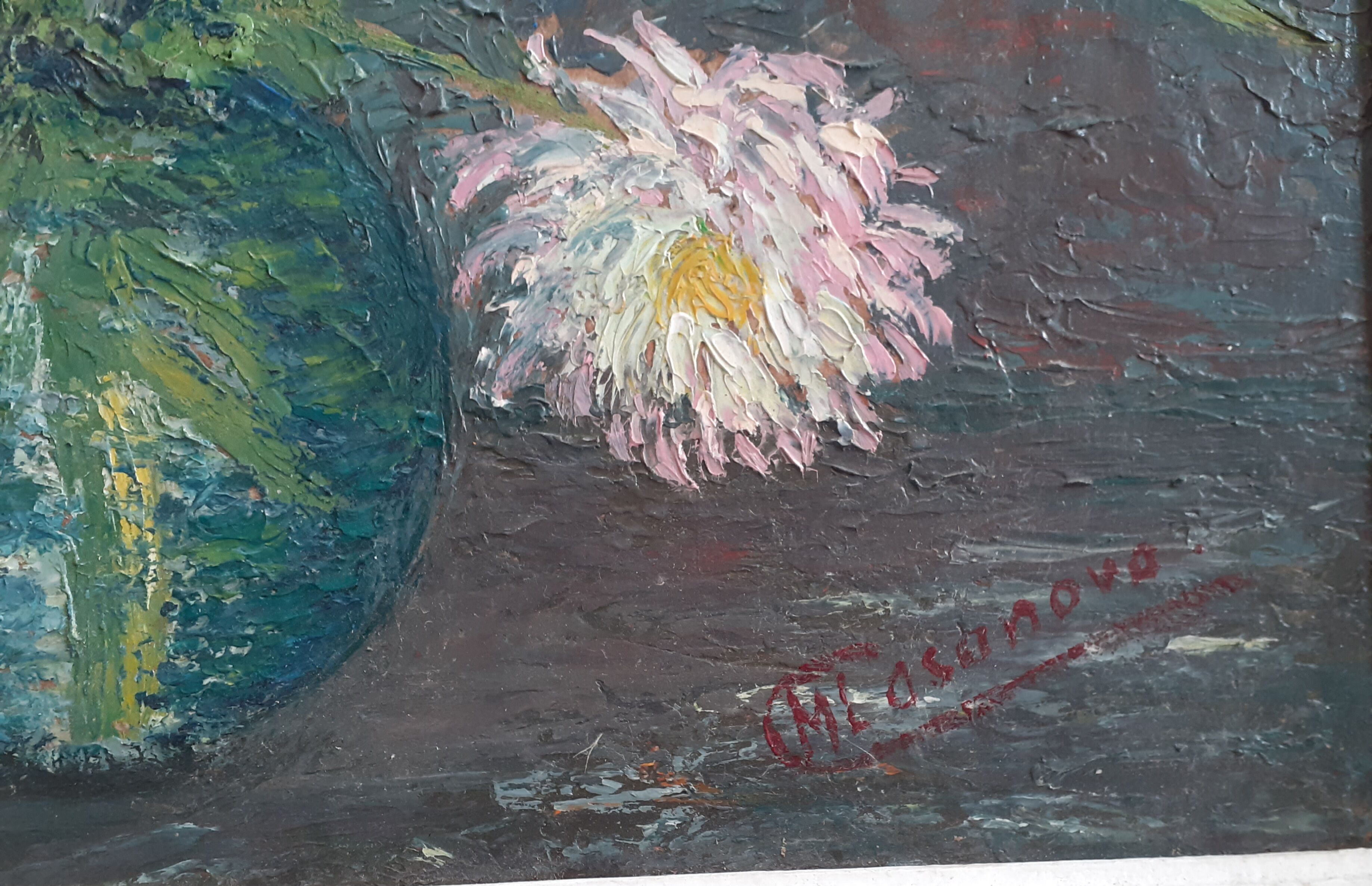 Table bouquet of flowers dahlias gladiolus