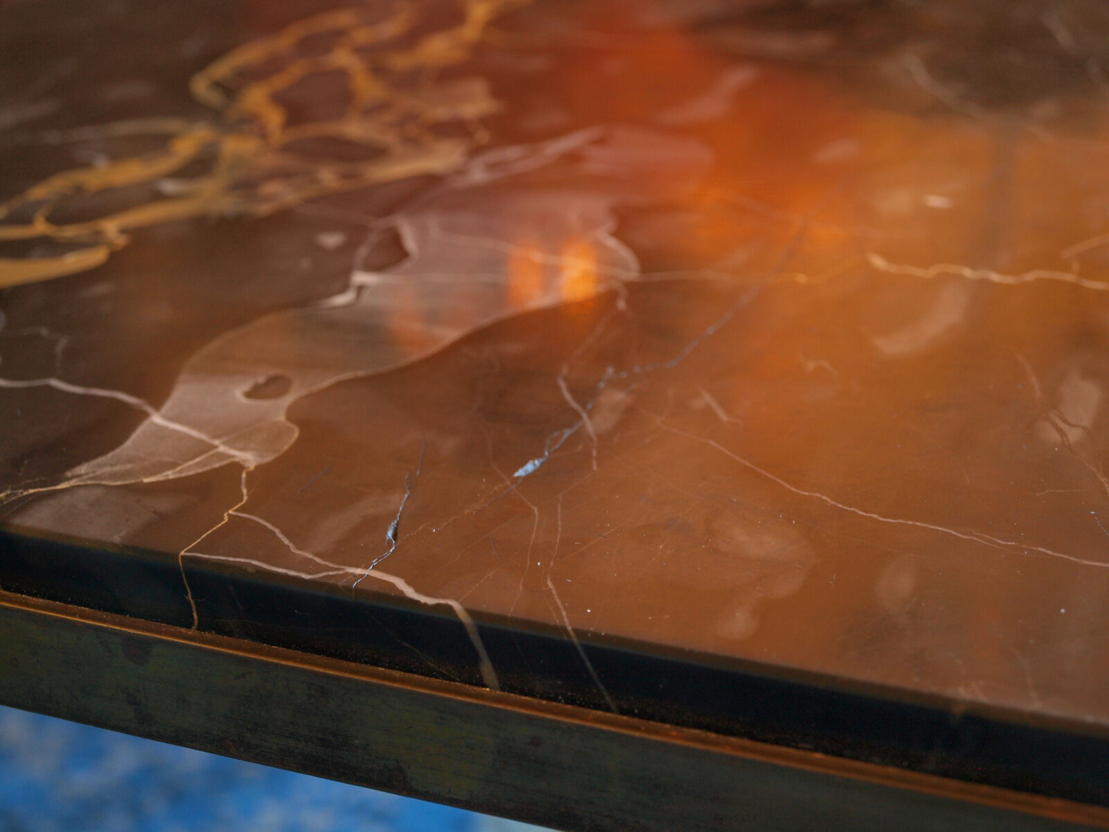 Table low neo classic bronze brass and Portoro marble