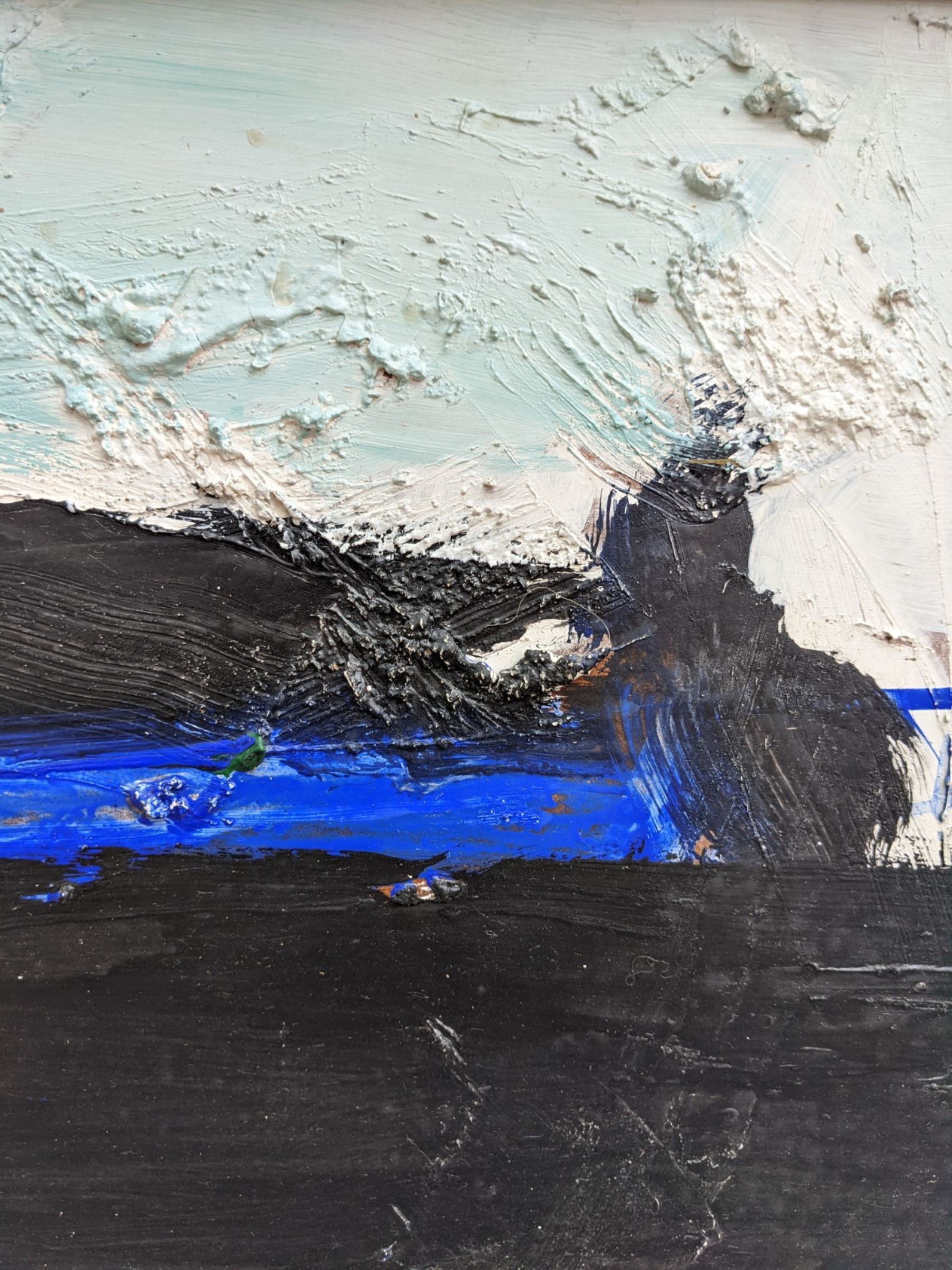 Mid-century modern "blue stream" vintage swedish abstract oil painting, framed, hans osswald