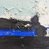 Mid-century modern "blue stream" vintage swedish abstract oil painting, framed, hans osswald