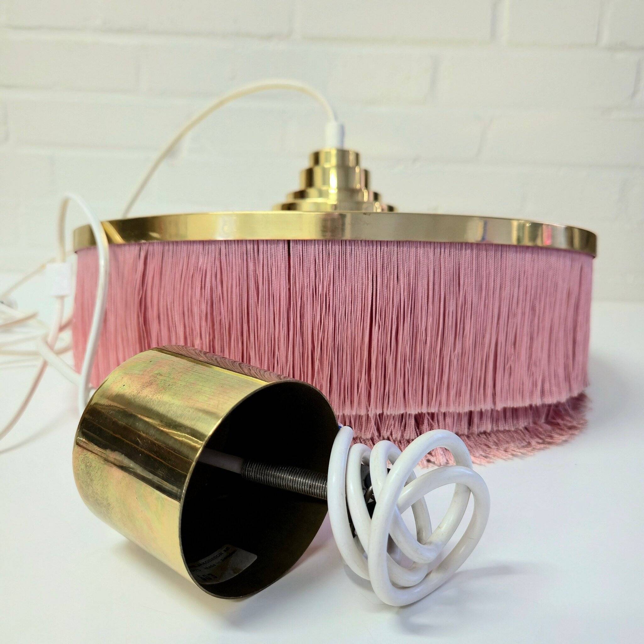 Hans-Agne Jakobsson Modell T603. Ceiling light with pink fringes, 1960s
