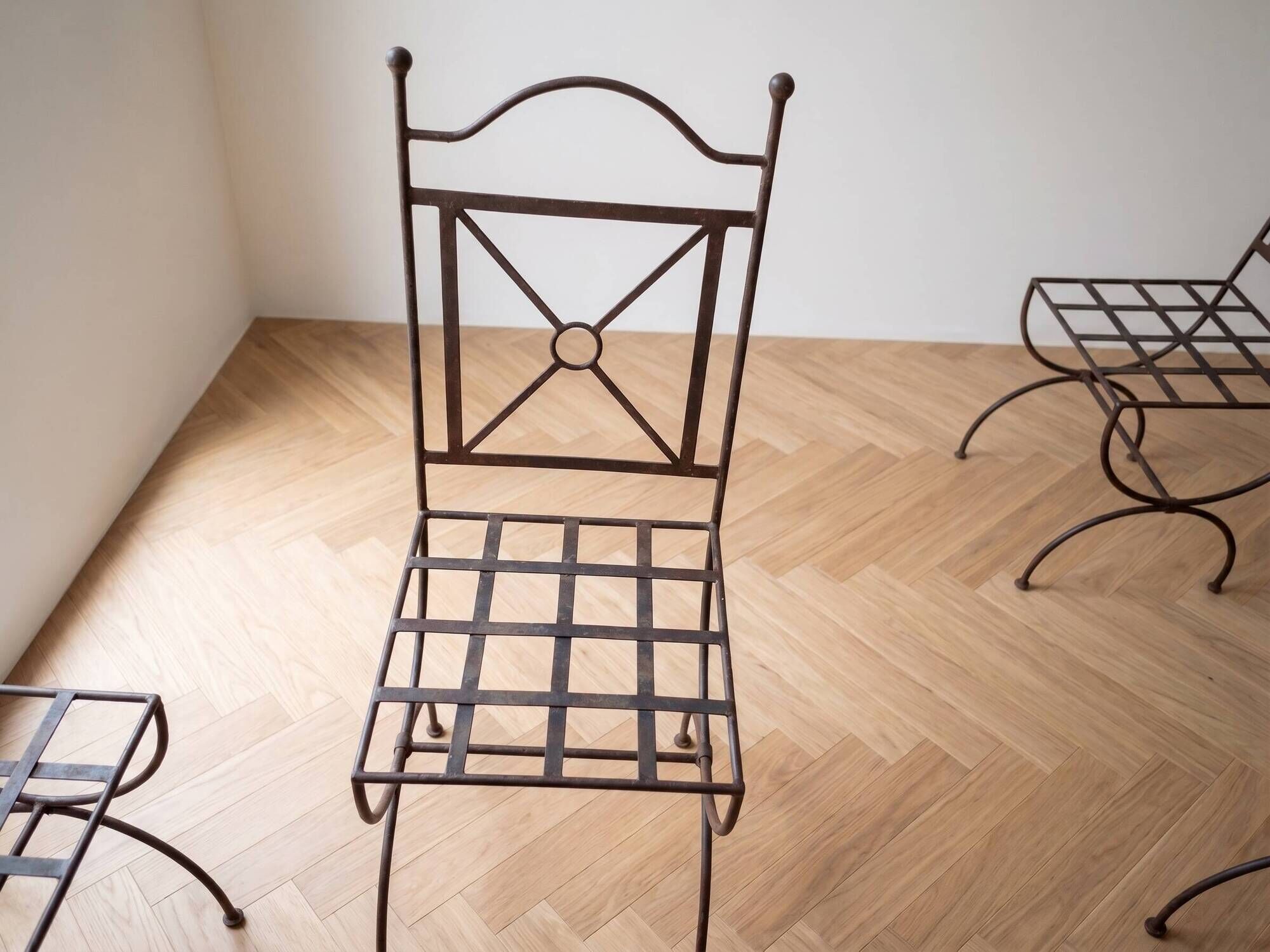 Set of 6 garden chairs in wrought iron rustic style