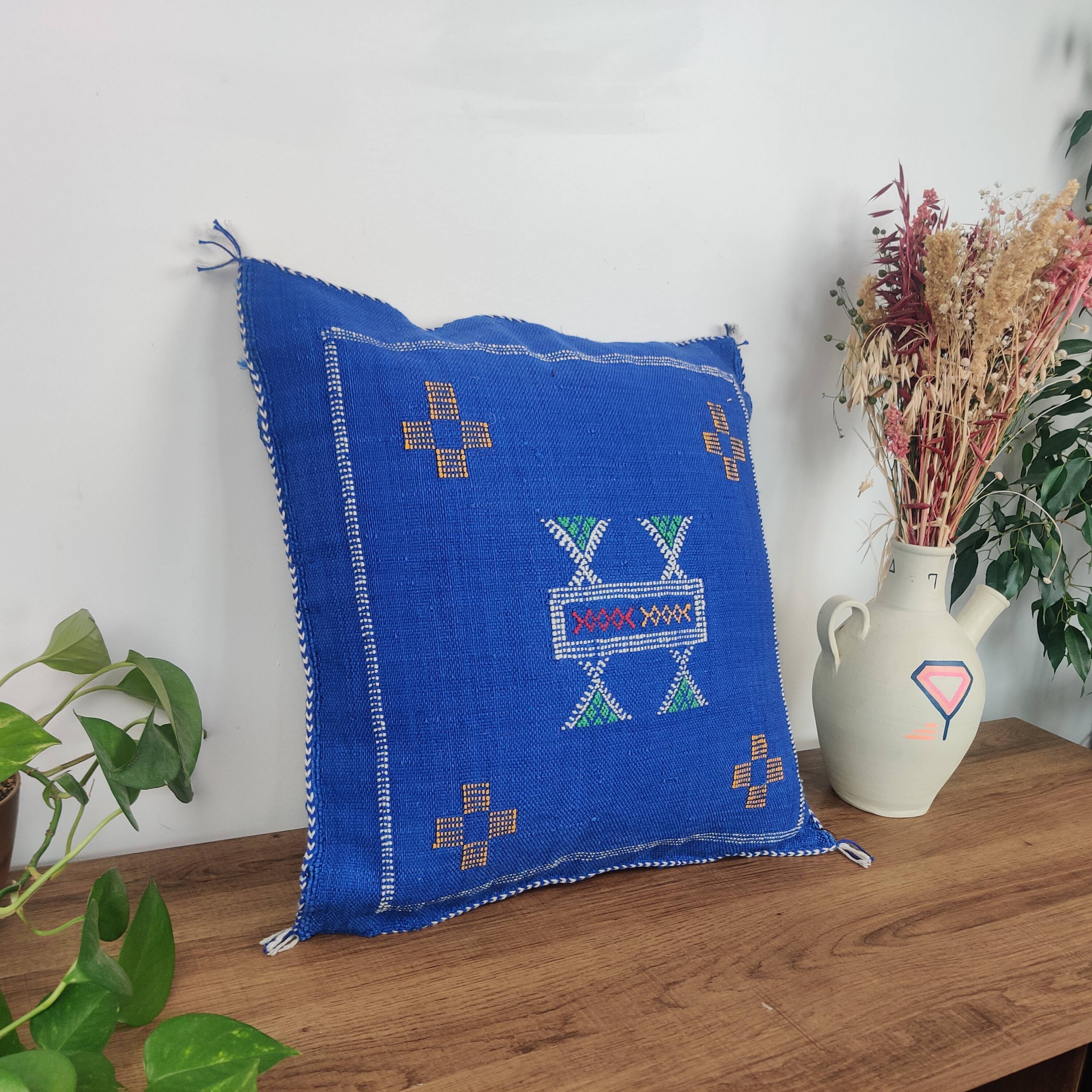 Blue Berber cactus silk cushion