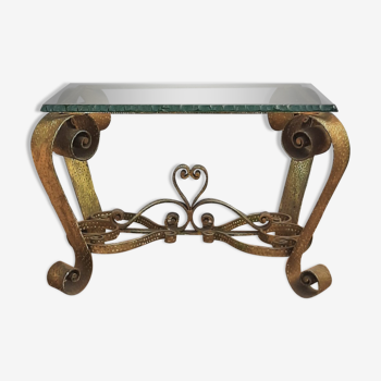 Gilded metal coffee table with glass top by Pier Luigi Colli 50's