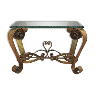Gilded metal coffee table with glass top by Pier Luigi Colli 50's