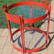 1970s bar trolley, red metal and double glass shelf.