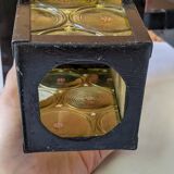 Pretty iron and glass lantern In very good condition black iron color of yellow glass relief circ