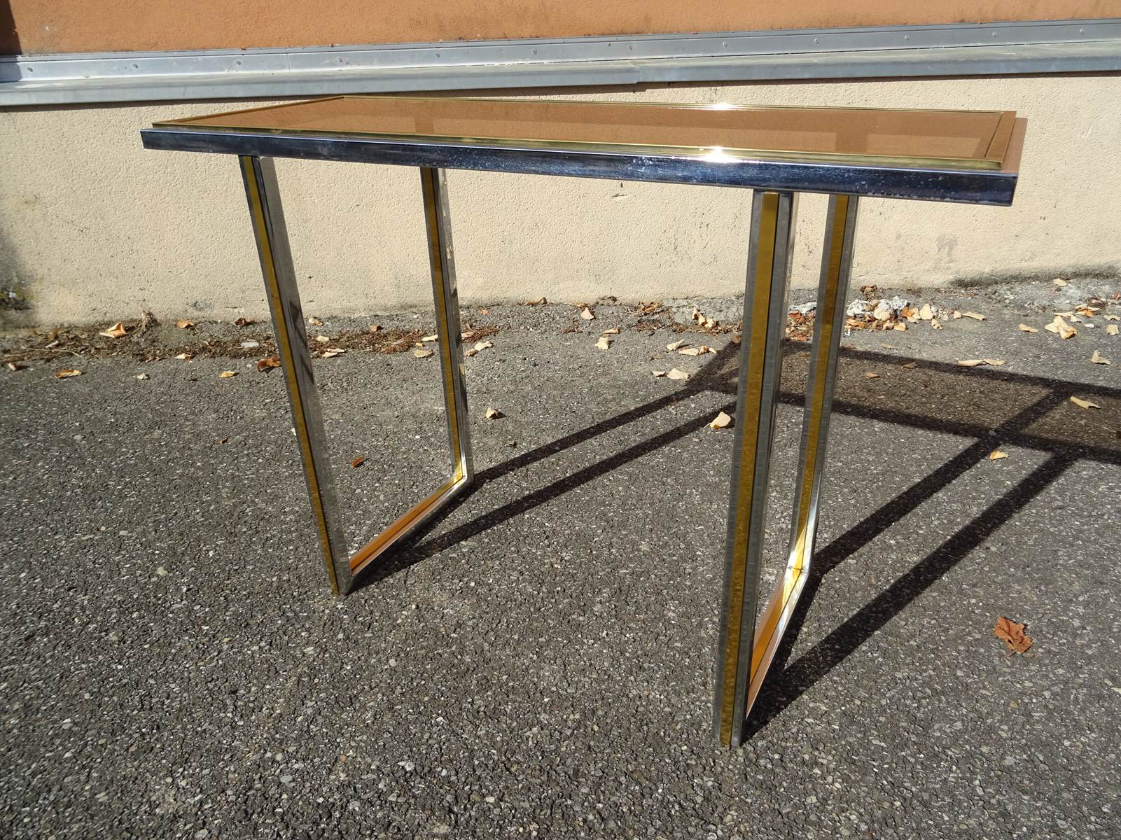 Chrome and golden brass console 70s