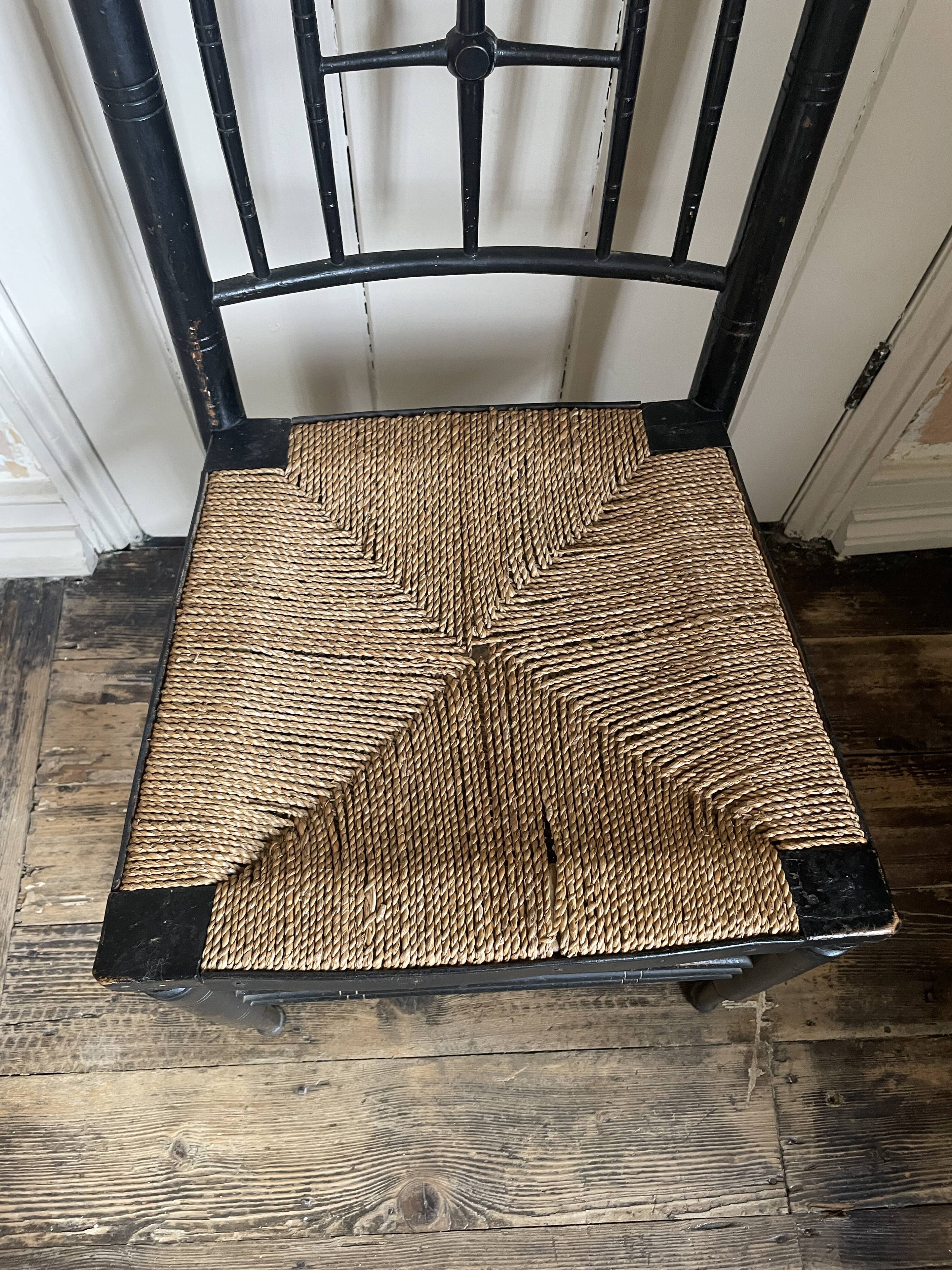 Arts & Crafts Ebonised Rush Seated Chair After a Design by Ford Madox Brown