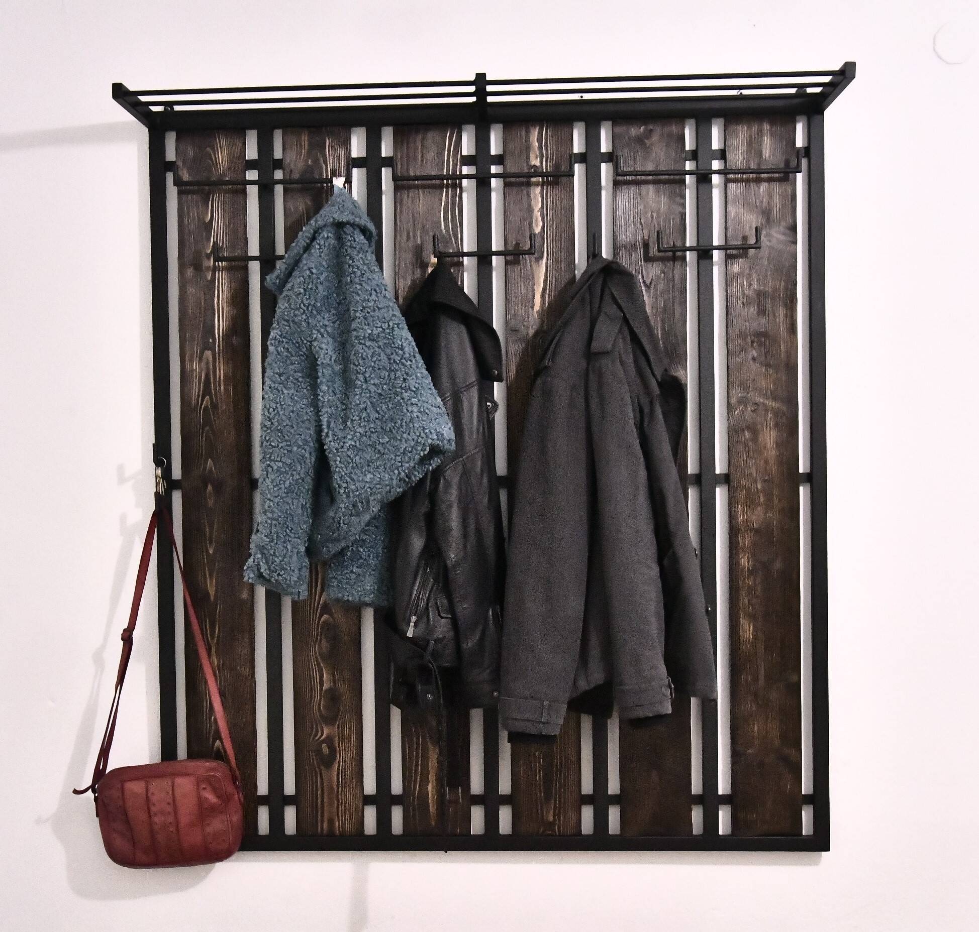 Vintage Metal and Wood Coat Rack with Hat Shelf, 1970s