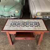 Wooden table with handmade ceramics