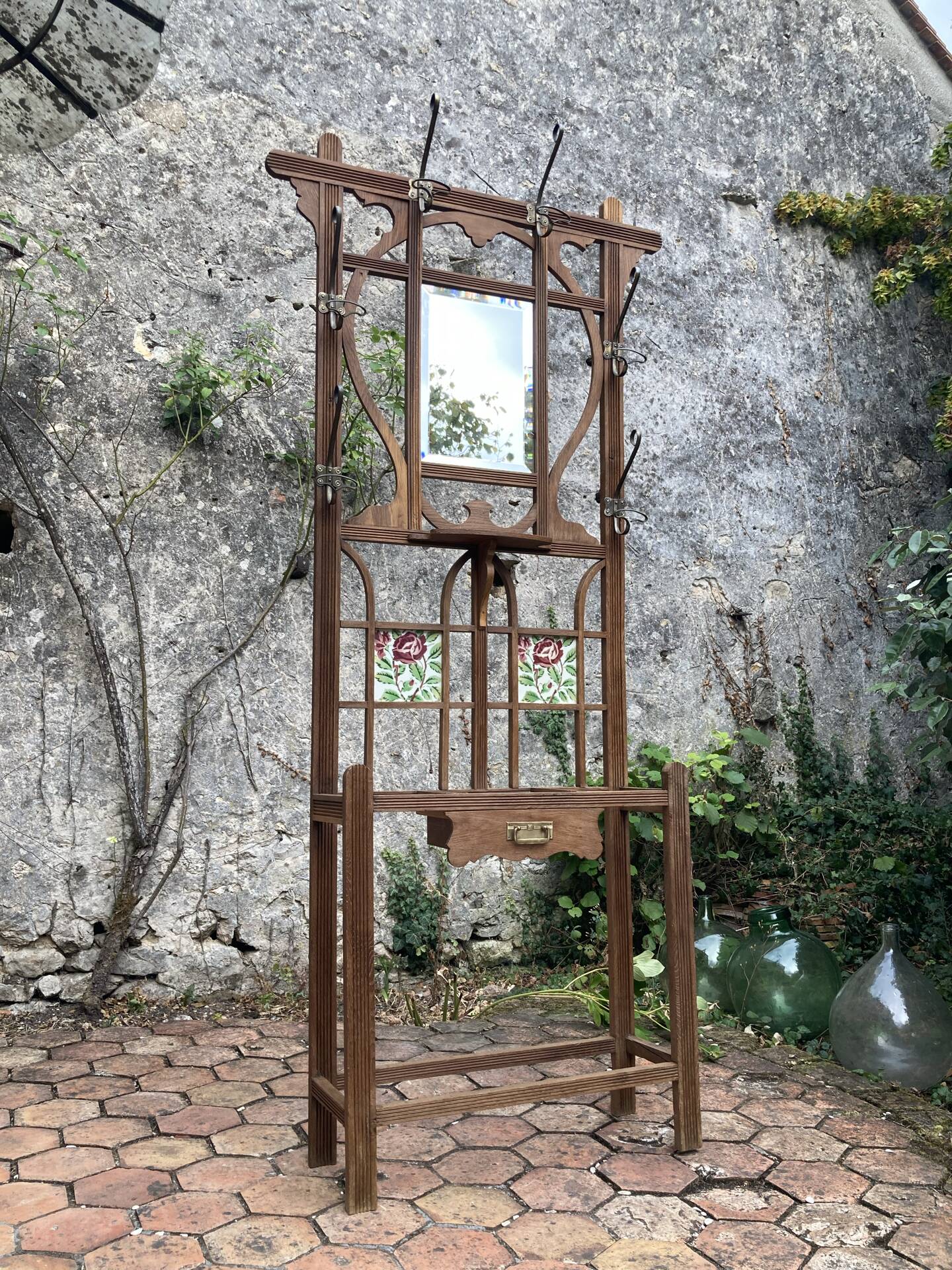 Old wooden entrance coat rack