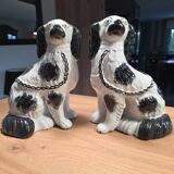 Pair of Staffordshire-type ceramic dogs - King Charles - 20th century