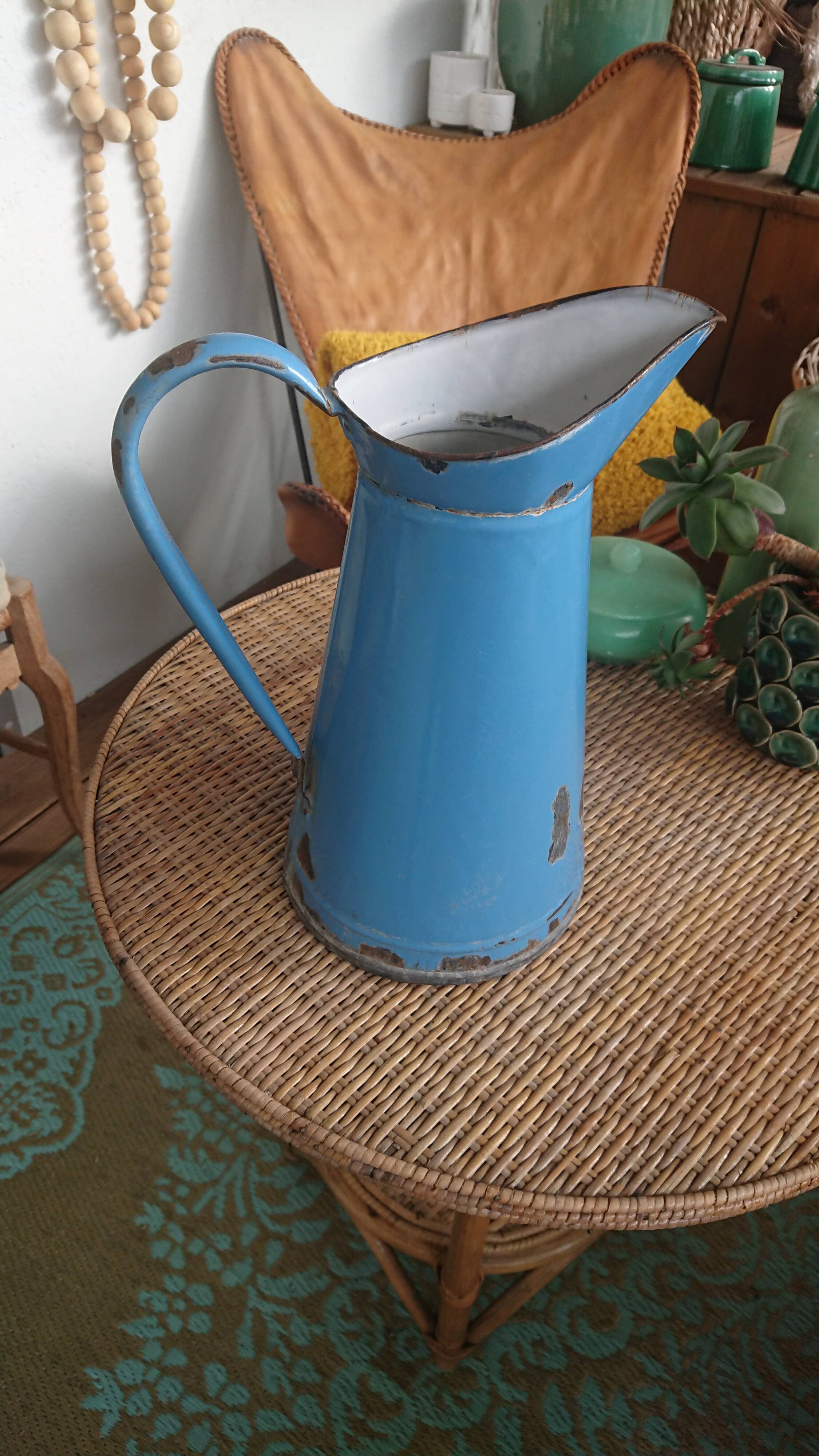 Blue enamelled sheet water broc