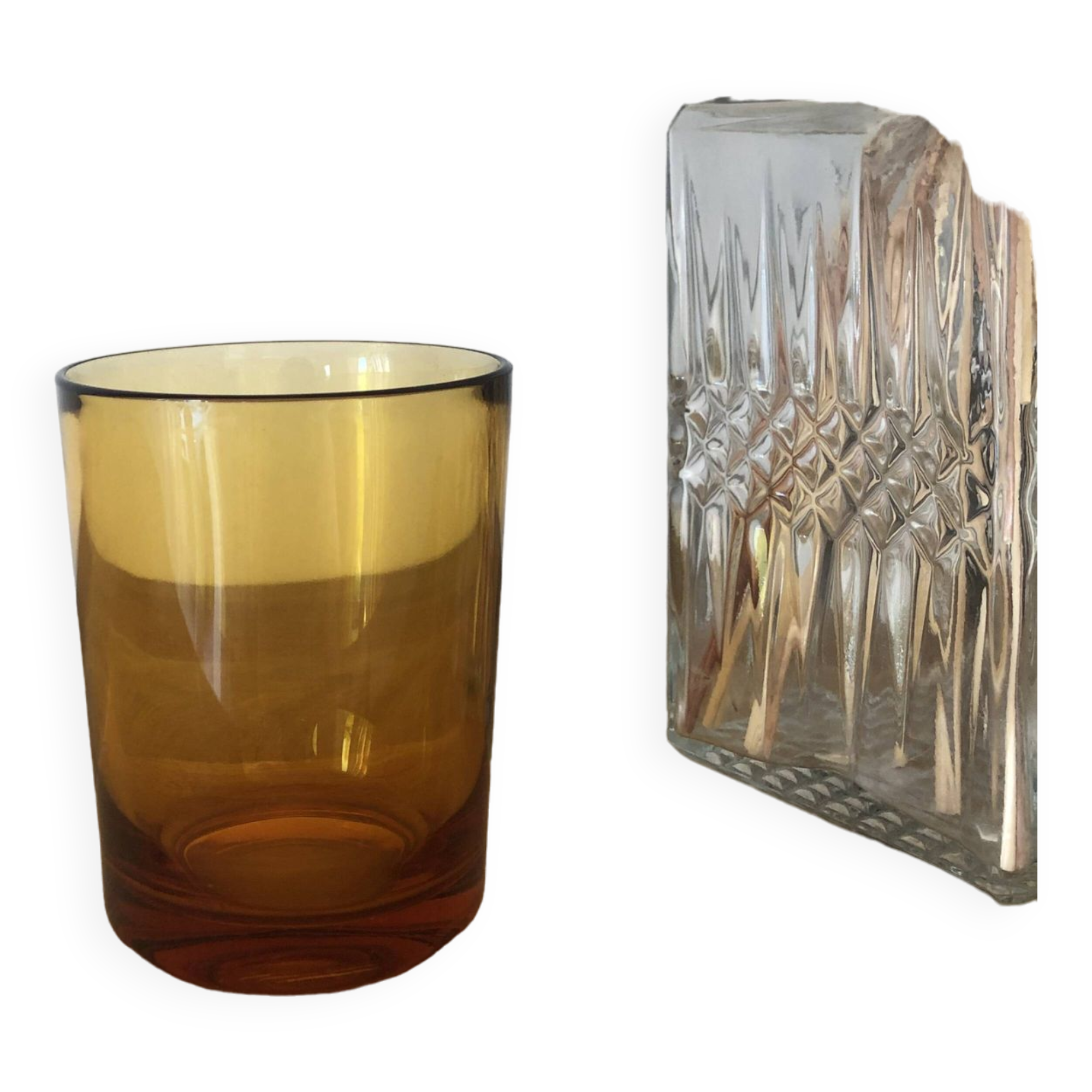 vintage amber brown thick glass