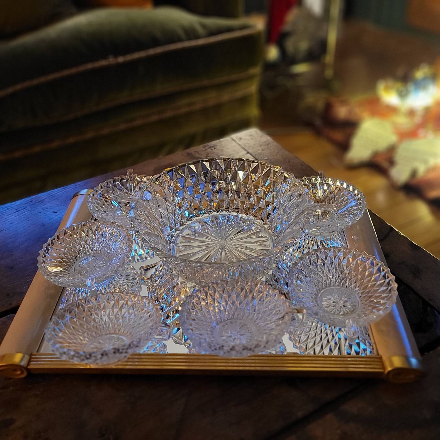 Cut Glass Dessert/Punch Bowls - Diamond Style