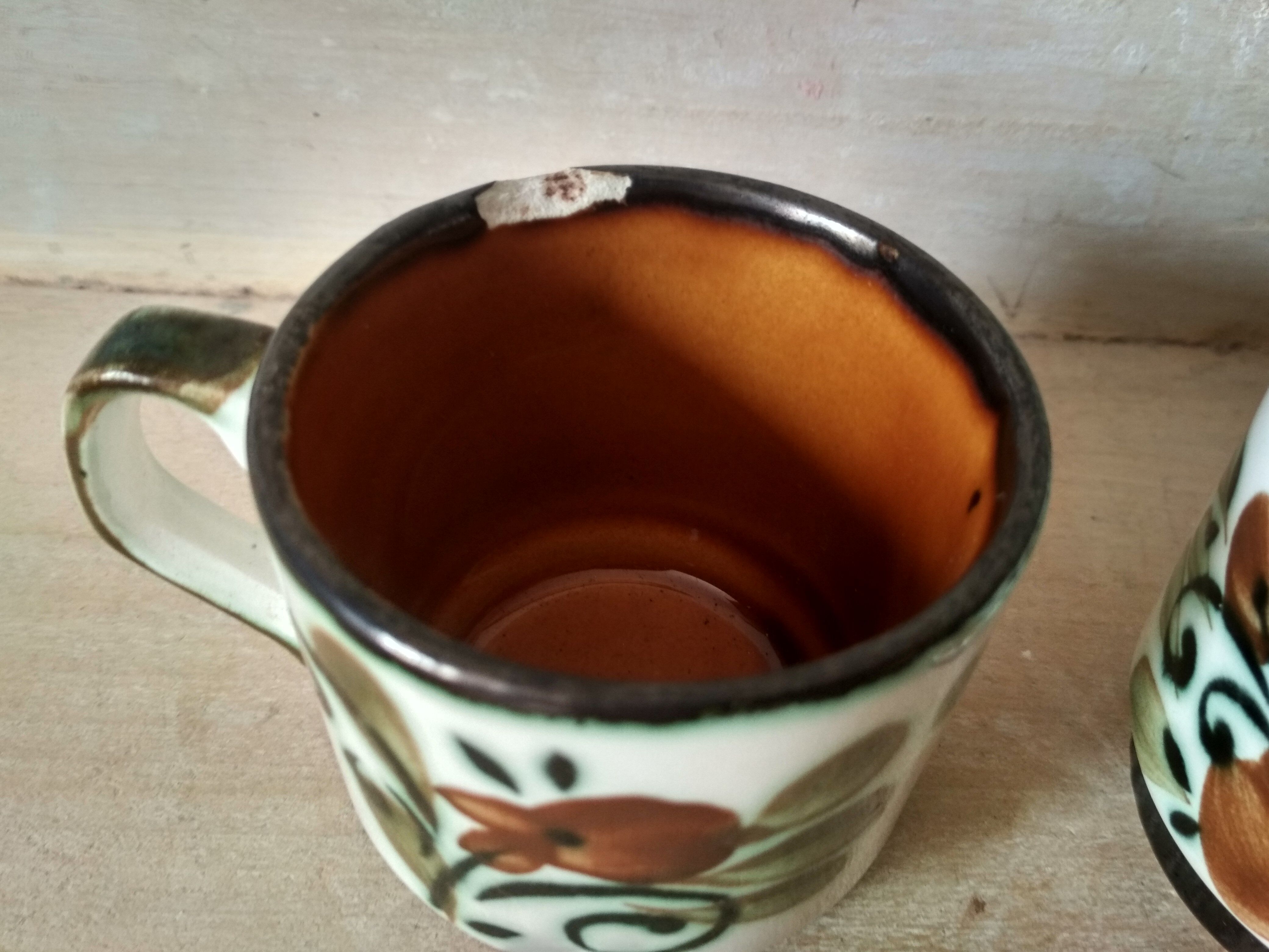 Set of 4 tea or coffee cups, Boch ceramic, Argenteuil series from the 60s