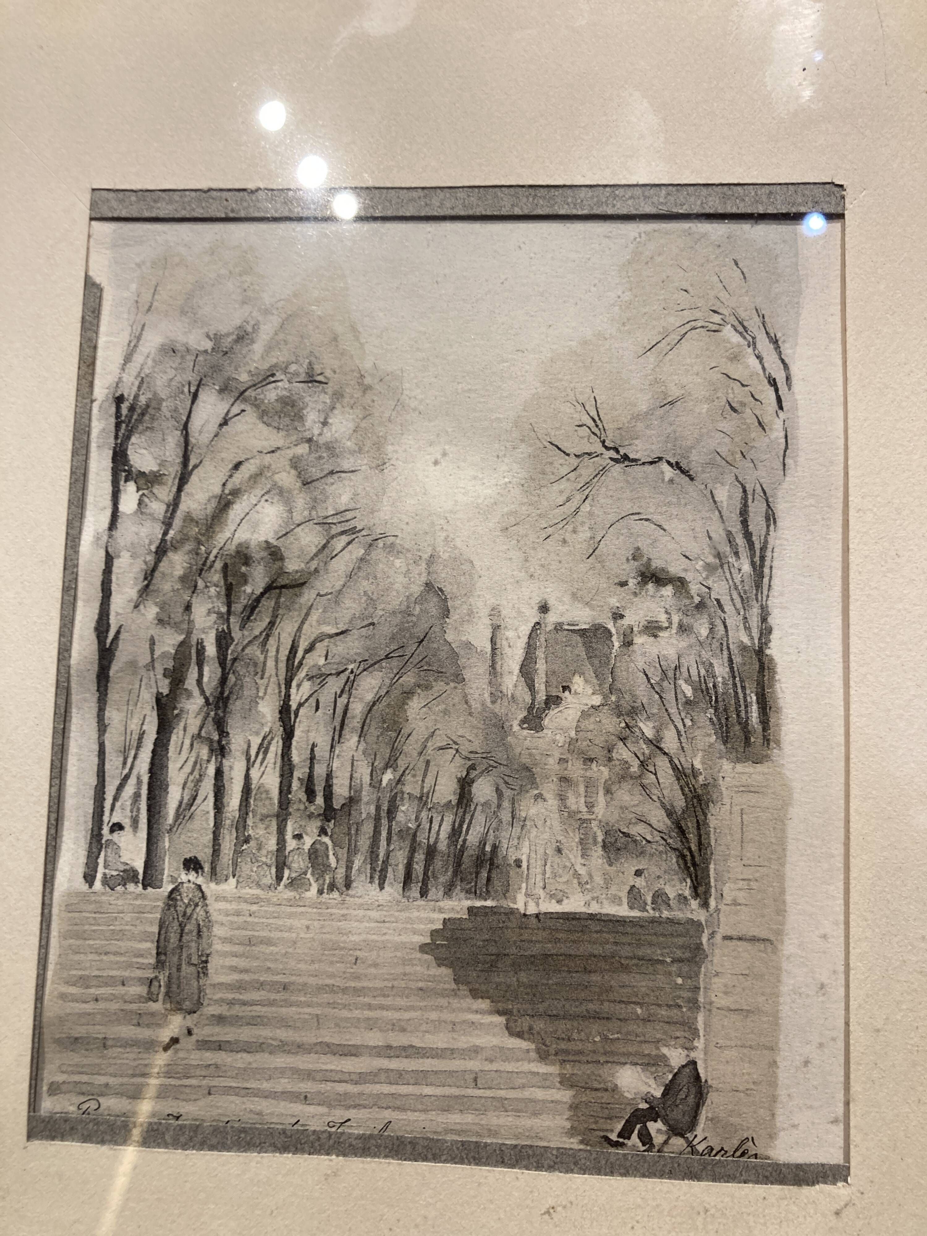 Four small framed watercolors signed Karles