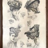 Fashion engraving frame hats 1906