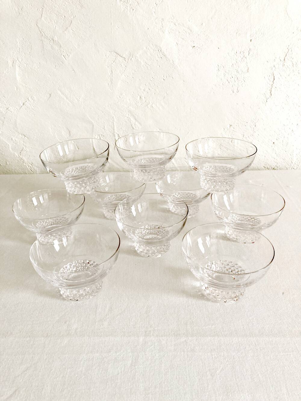 10 crystal champagne glasses, 1950s