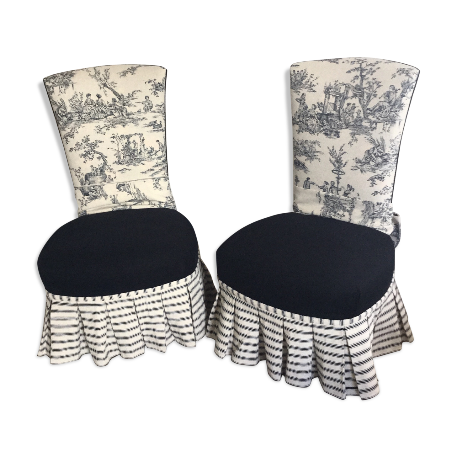 Pair of old armchair fully restored toile de Jouy