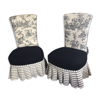 Pair of old armchair fully restored toile de Jouy