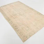 Vintage Peach & Green Turkish Rug, Handmade Neutral Rustic Carpet, 168x274