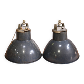 Pair of industrial Mazda pendant lights in enamelled sheet metal – Ø 52 cm
