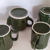 Bistro service, mugs, milk jug, green porcelain bistro coffee maker