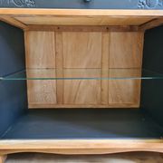 Renovated art deco walnut sideboard with beveled glass door and marble tops