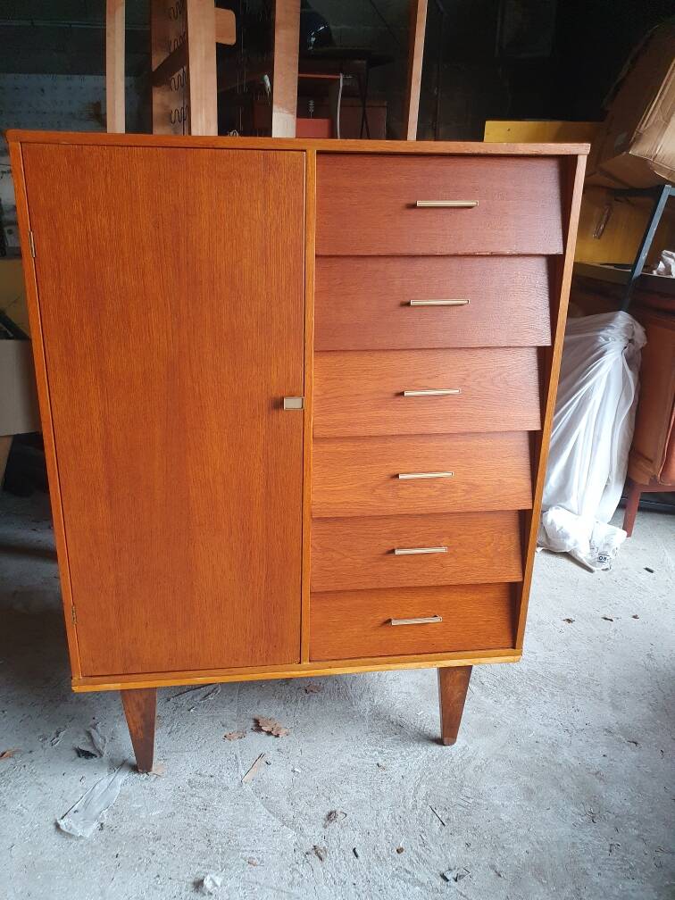 Meuble rangement, bois blond, 1960