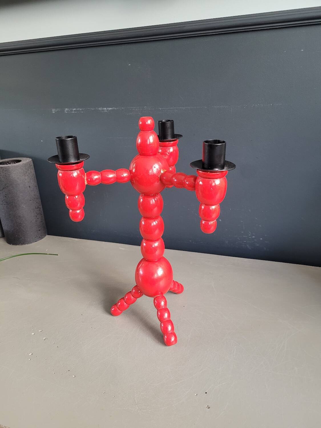 Vintage Scandinavian painted wooden candlestick