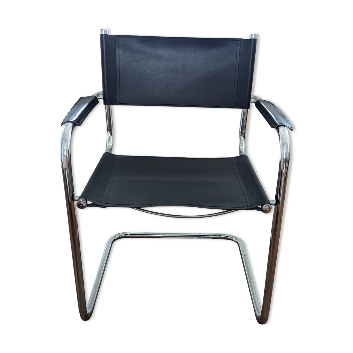 Vintage designer leather and metal armchair