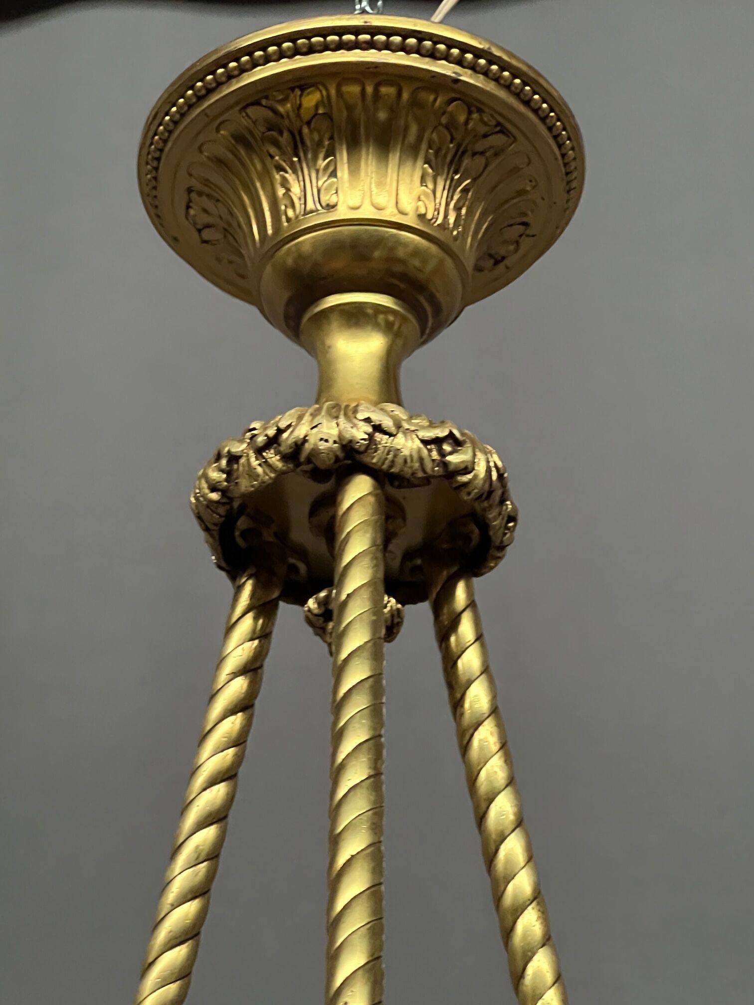 Art Deco chandelier. Marble, solid gilded bronze.