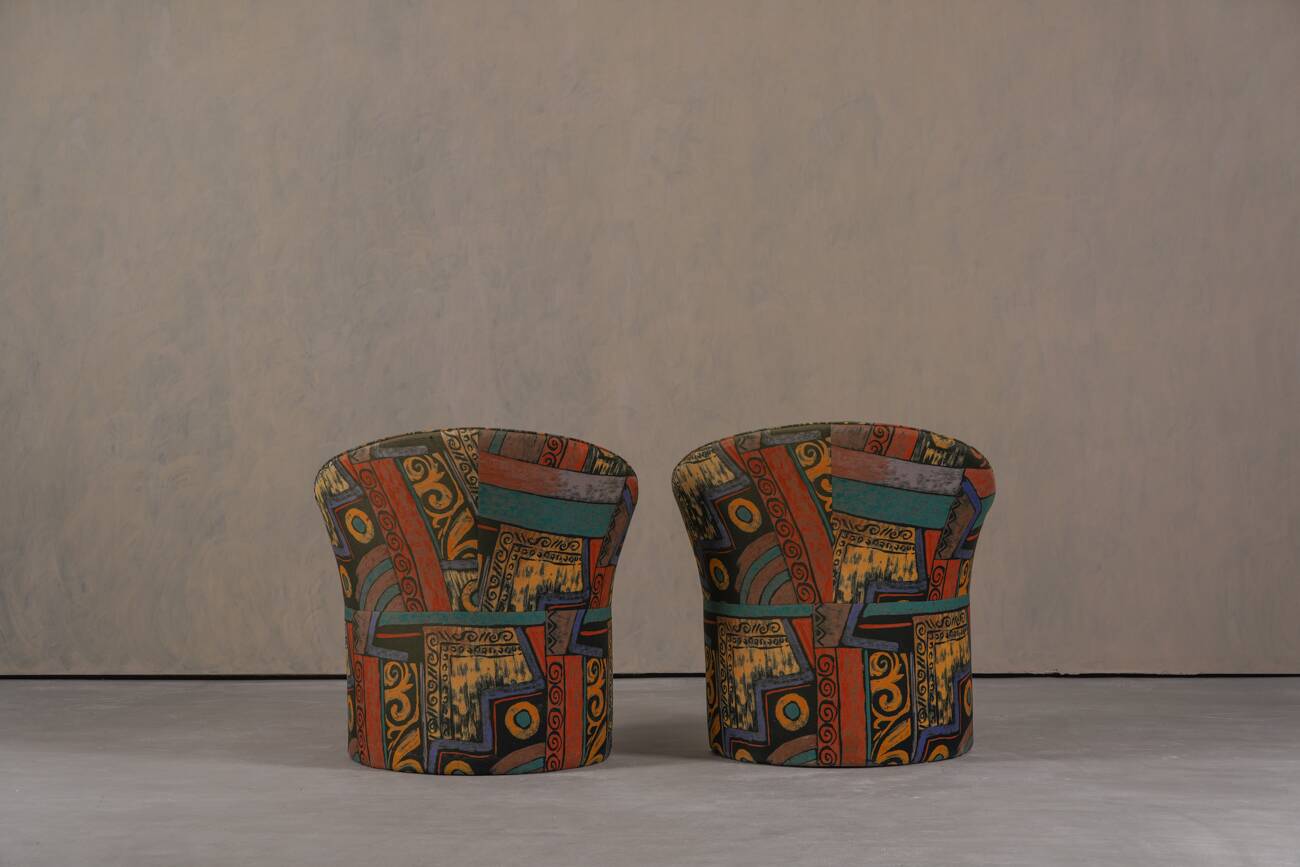 Postmodern abstract upholstery armchairs, Germany 1980s set of 2