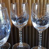 Set of 10 cut crystal liqueur glasses with twisted base and Arques crystal spikes
