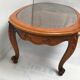 Cherry coffee table with cane top and vintage glass